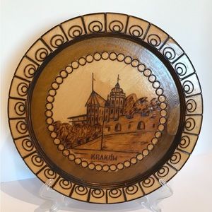 Vintage Pyrography Wooden Plate - Krakow Poland (former Capitol) Wall Hanging.